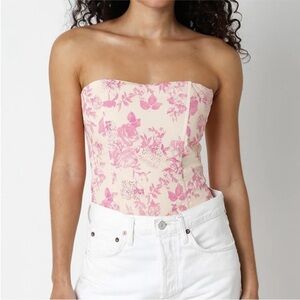 Olivaceous Pink Floral Strapless Corset Tube Top